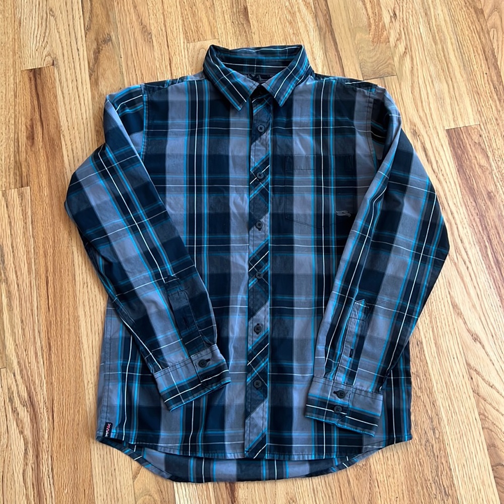 Tony Hawk Gray Plaid Button Down Long Sleeve Shirt, Size 14/16